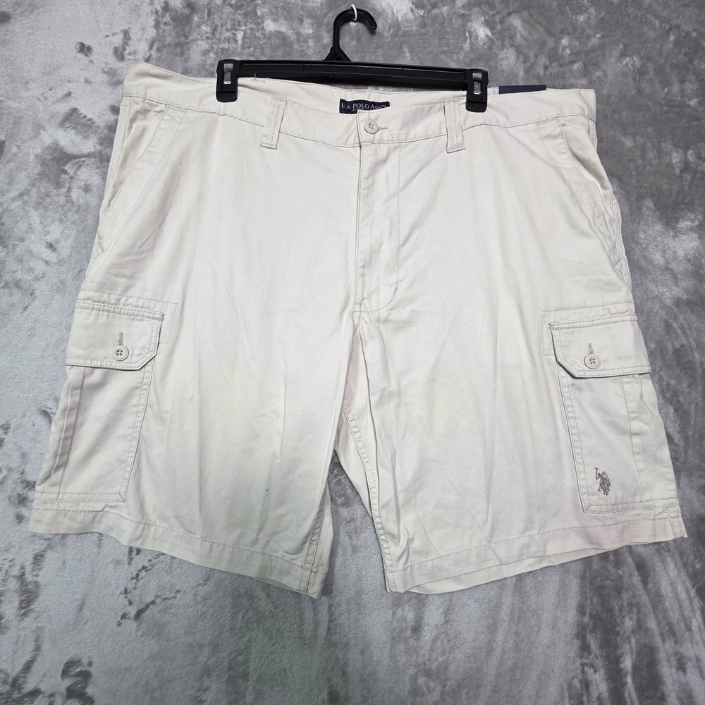 US Polo Assn Mens Cargo Shorts W46 Stone Beige Cotton Twill Multi Pocket New